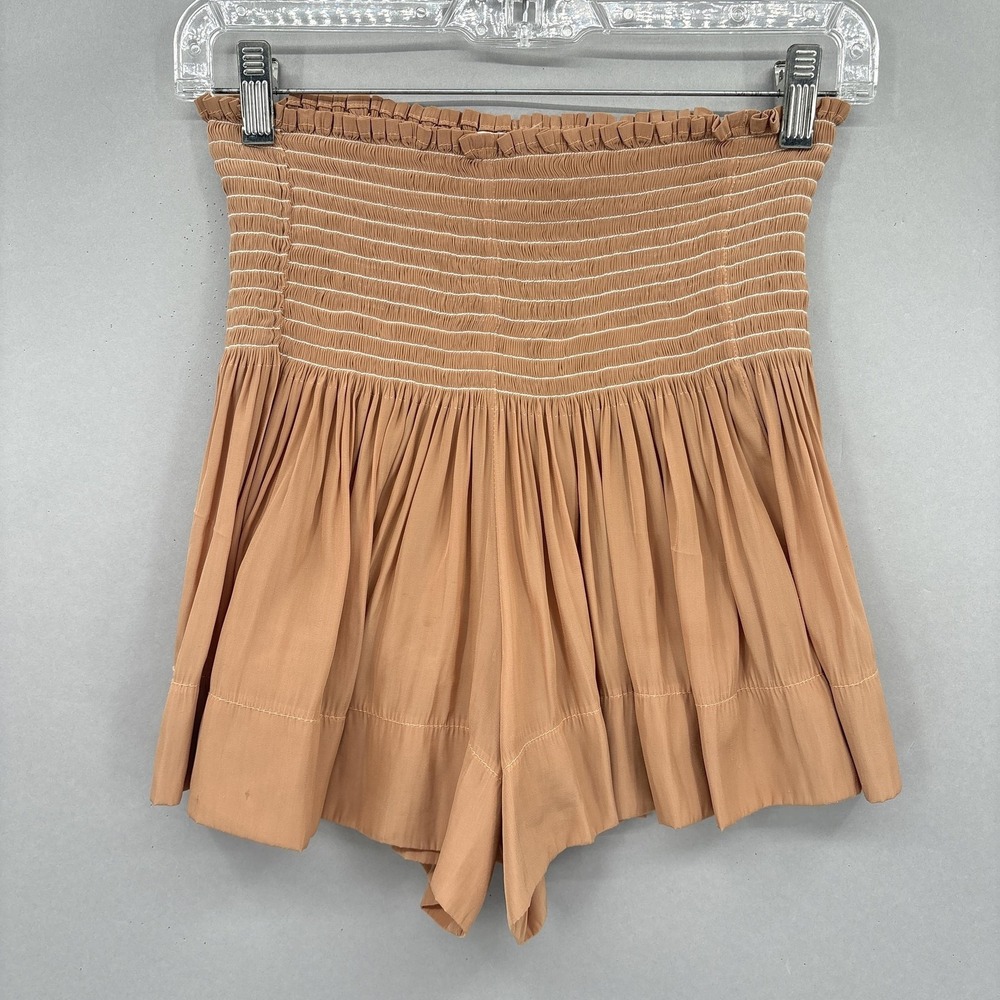 Koch Shorts Womens XS Brown Smocked High Waist Pleated Flowy‎ Made USA Polyester